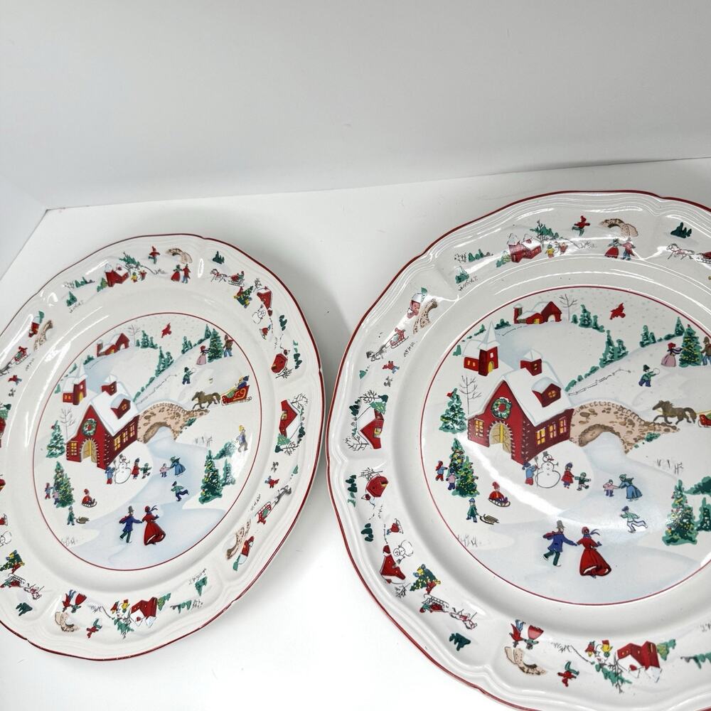 Set Of 2 VTG White Christmas Farberware Babanovsky Serving Plate Platters 12"